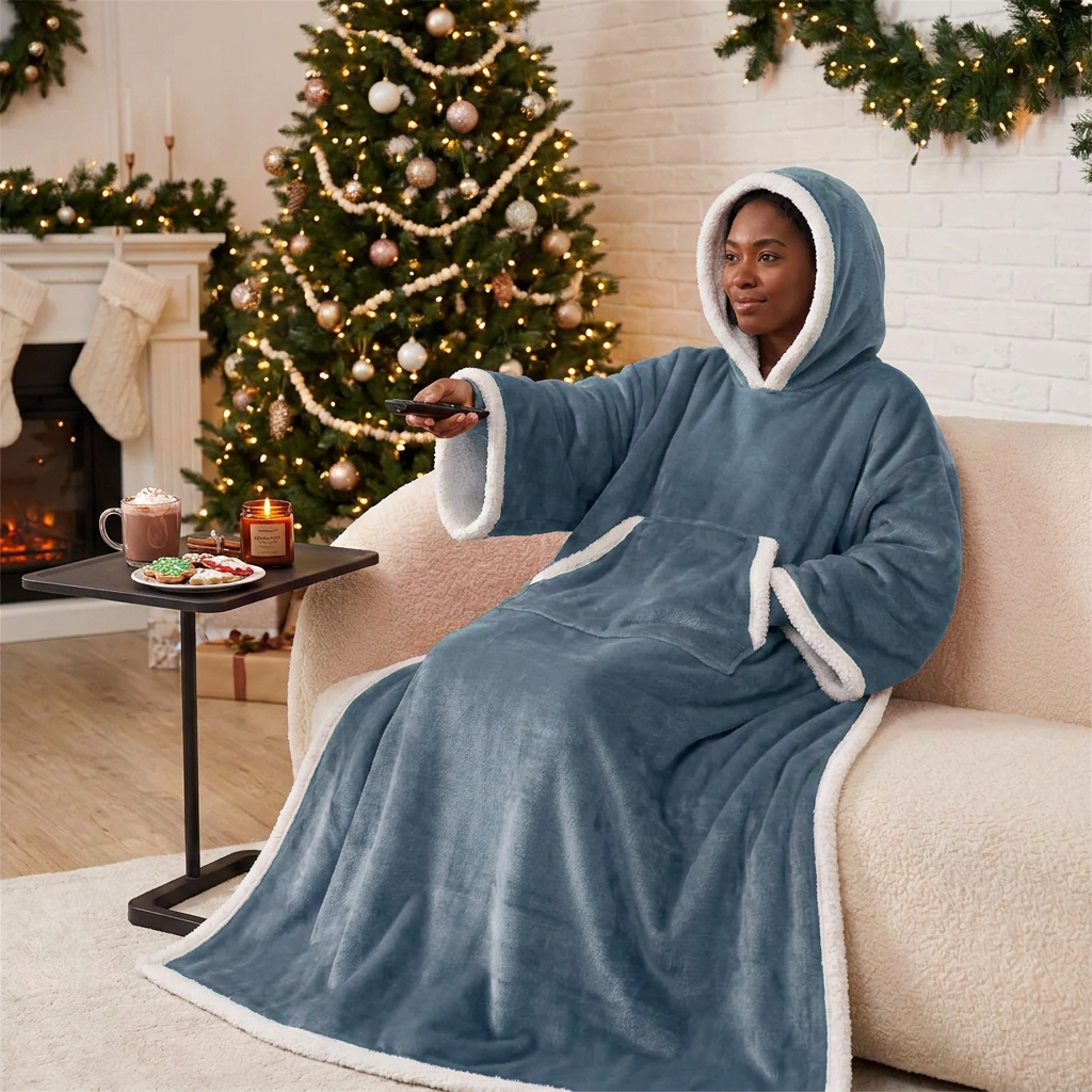 CozyWrap Wearable Sherpa Fleece Blanket with Sleeves & Pocket
