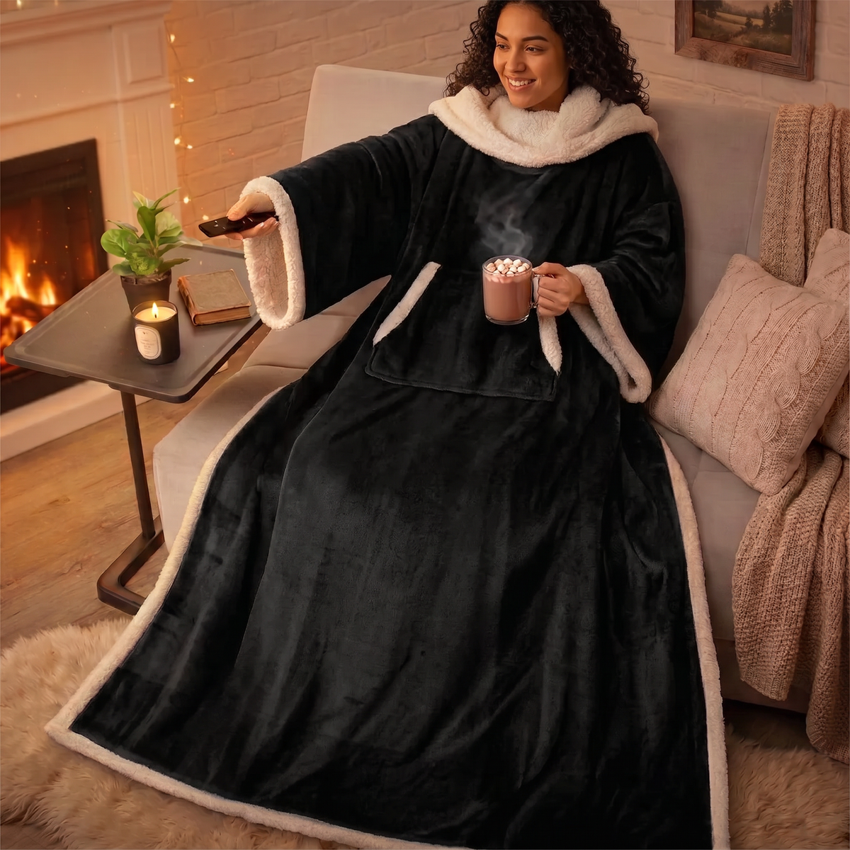 CozyWrap Wearable Sherpa Fleece Blanket with Sleeves & Pocket