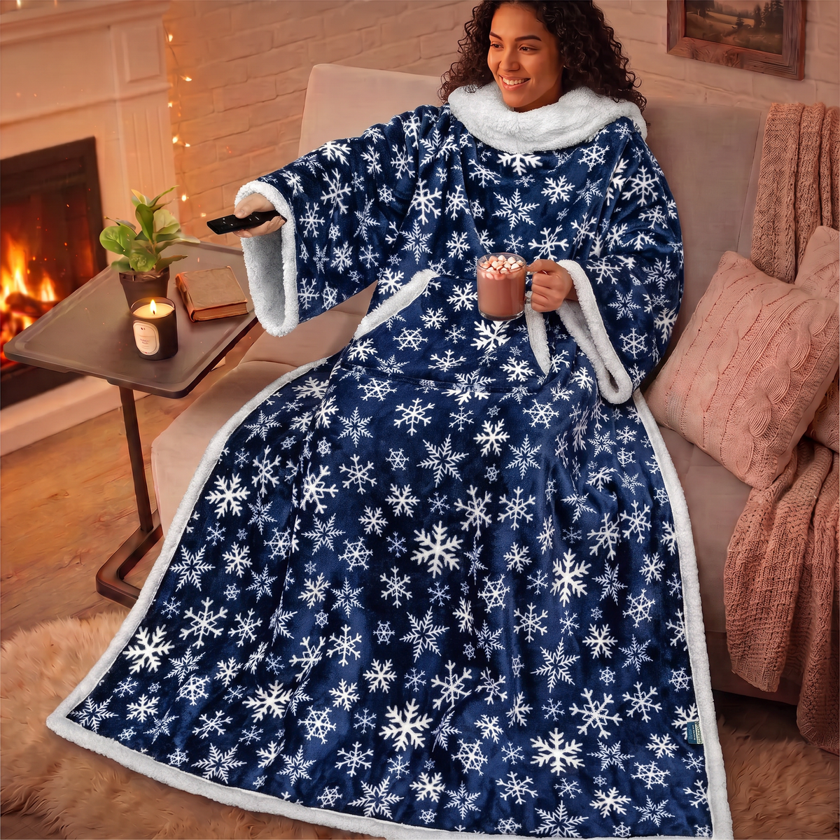 CozyWrap Wearable Sherpa Fleece Blanket with Sleeves & Pocket