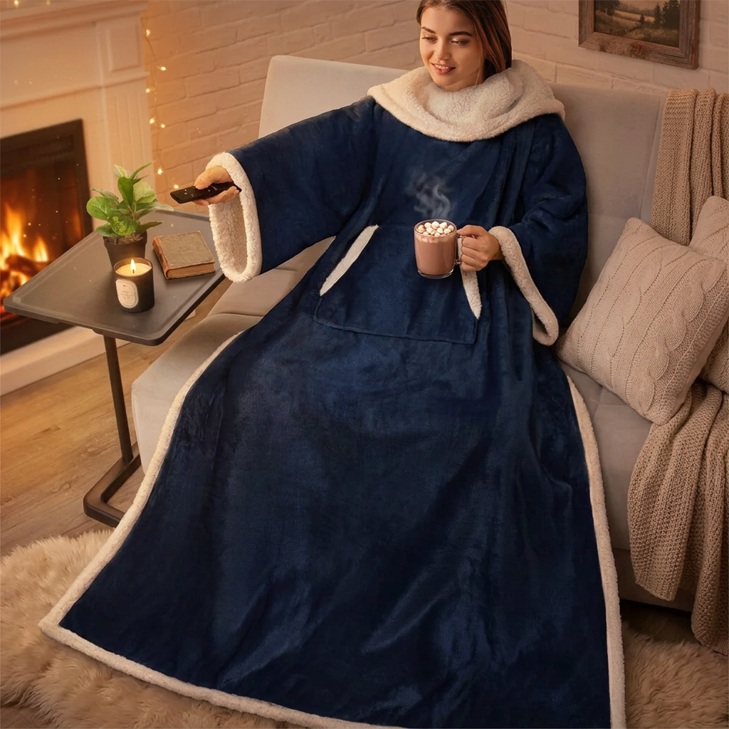 CozyWrap Wearable Sherpa Fleece Blanket with Sleeves & Pocket