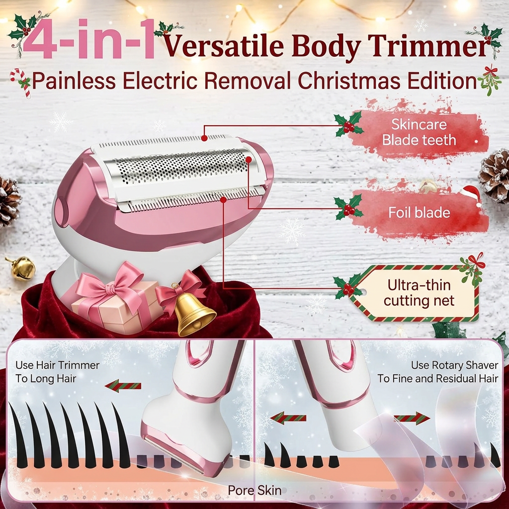 4-in-1 Cordless Bikini Trimmer for Women – Wet/Dry, USB Rechargeable
