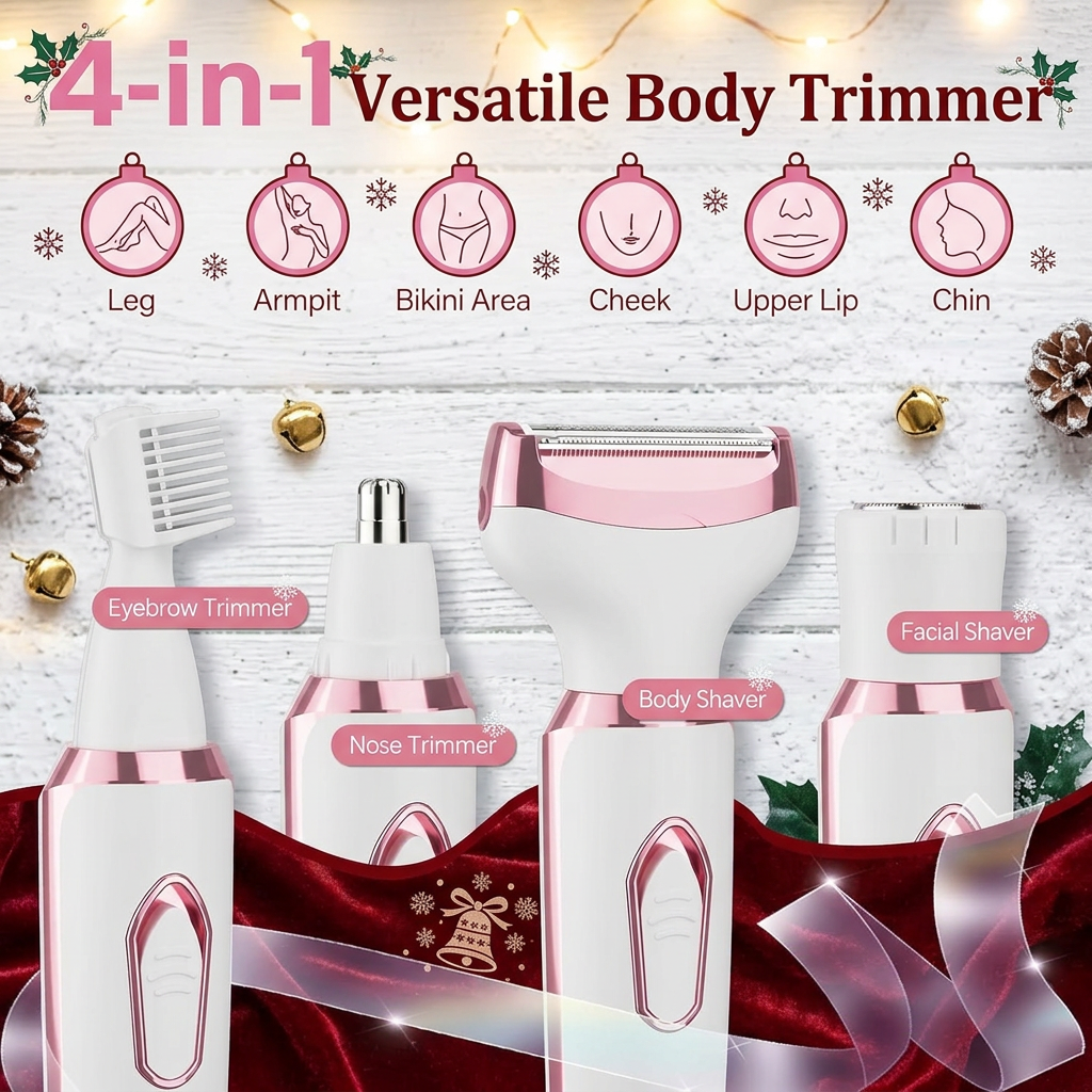 4-in-1 Cordless Bikini Trimmer for Women – Wet/Dry, USB Rechargeable