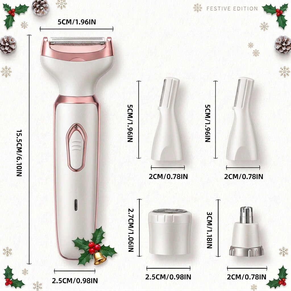 4-in-1 Cordless Bikini Trimmer for Women – Wet/Dry, USB Rechargeable