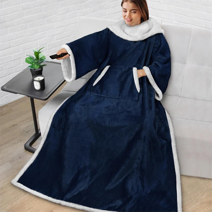 CozyWrap Wearable Sherpa Fleece Blanket with Sleeves & Pocket